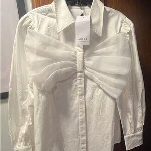 AKIRA Ivory Blouse with Statement Bow